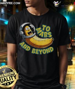 Funny banana in space astronaut T-shirt design featuring a whimsical banana traveling to Mars and beyond.