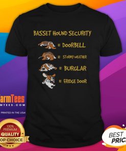 Funny Basset Hound security t-shirt featuring a playful dog design, perfect for pet lovers and humor enthusiasts.