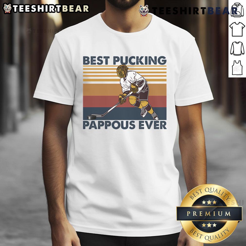 Funny Best Pucking Pappous Ever Funny Hockey Grandpa Saying T Shirt Funny Best Pucking Pappous Ever T-Shirt featuring a humorous hockey-themed design for grandpas who love the sport.
