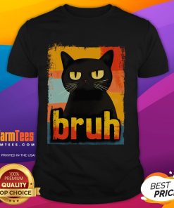 Funny cat bruh meme graphic on a trendy t-shirt, perfect for teens who love humorous and stylish apparel.