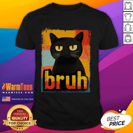 Funny cat bruh meme graphic on a trendy t-shirt, perfect for teens who love humorous and stylish apparel.