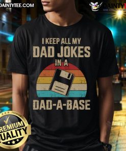 Funny Dad Jokes in Dadabase t-shirt design featuring vintage sunset, perfect for Father's Day gifts.
