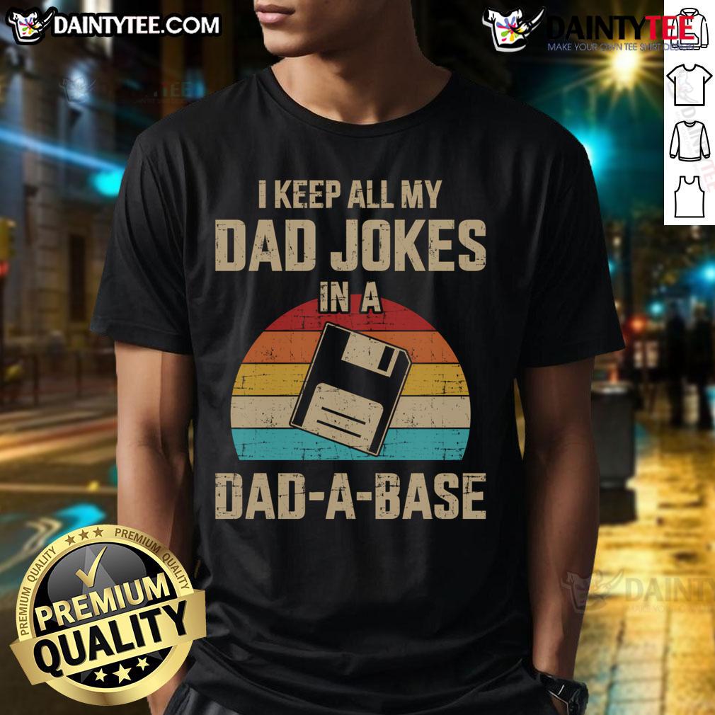 Funny Dad Jokes In Dadabase Vintage Sunset For Father'S Day T Shirt Funny Dad Jokes in Dadabase t-shirt design featuring vintage sunset, perfect for Father's Day gifts.