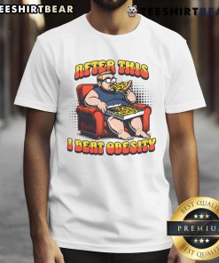 Funny Eat Pizza And Beat Obesity T-Shirt featuring a humorous graphic promoting a fun approach to healthy living.