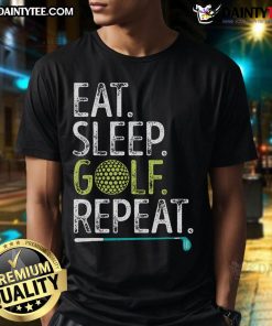 Funny Eat Sleep Golf Repeat T-Shirt design featuring a golfer, perfect for golf enthusiasts and gifts for golfers.