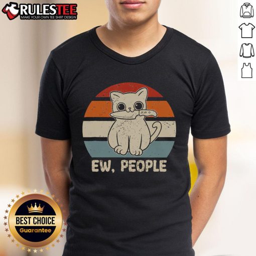 Funny Ew People Cat Knife Meow Kitty Sunset T-Shirt featuring a playful cat graphic against a vibrant sunset.