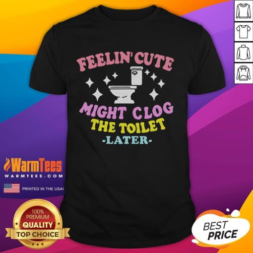 Funny 'Feelin Cute Might Clog The Toilet Later' T-Shirt design featuring humor and playful graphics for casual wear.