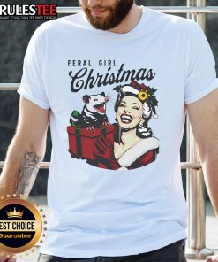Funny Feral Girl Christmas Opossum T-Shirt featuring a playful opossum design, perfect for a quirky Merry Xmas celebration.