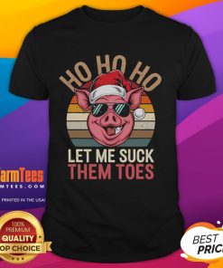 Funny Ho Ho Ho Let Me Suck Them Toes Christmas Eve Santa Pig Vintage Sunset T-Shirt design featuring a playful Santa pig.