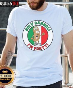 Alt Text: Funny Holy Cannoli I'M Forty Italian Flag Colors T-Shirt featuring vibrant Italian flag design for 40th birthday celebration.