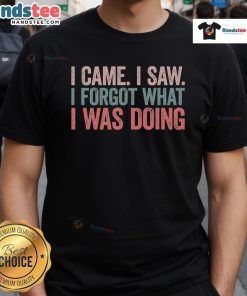 Funny I Came I Saw I Forgot What I Was Doing T-Shirt featuring humorous text design on a casual tee.