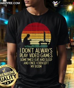 Funny retro gamer vintage sunset t-shirt design featuring playful gaming graphics and text about video game passion.