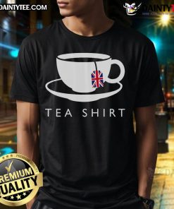 Funny I Love English Tea UK Flag novelty t-shirt design featuring a vibrant UK flag and playful tea-themed graphics.