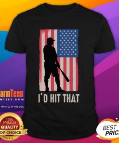 Funny 'I'D Hit That' T-shirt for baseball lovers featuring a batter graphic and an American flag design.