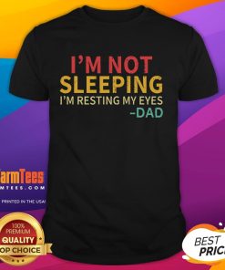Alt Text: Retro dad in a humorous 'I'm Not Sleeping, I'm Just Resting My Eyes' T-shirt, perfect for Father's Day gifts.
