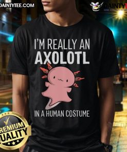 Alt Text: Funny Halloween t-shirt featuring an axolotl in a human costume, perfect for axolotl lovers and festive celebrations.