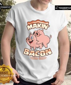 Funny Makin Bacon Pig Meatatarian T-Shirt featuring a zany brainy design and metallic star ornament for meat lovers.