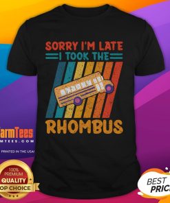 Funny math teacher wearing a vintage Sorry I'm Late I Took The Rhombus T-shirt in a classroom setting.