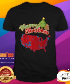 Funny Merry Christmas America Election Map 2024 T-Shirt featuring a festive design with a humorous political twist.