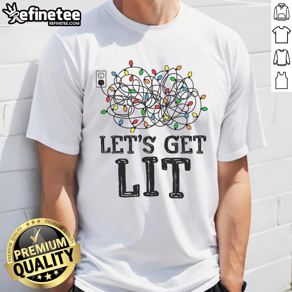 Funny Messy Christmas Lights Let'S Get Lit Xmas Pajamas T Shirt Funny Messy Christmas Lights on a 'Let's Get Lit' Xmas Pajamas T-Shirt, perfect for festive holiday celebrations.