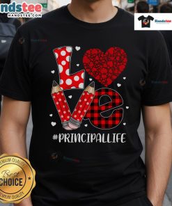 Funny plaid heart graphic on a love principal t-shirt for Valentines Day and Christmas celebrations.