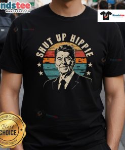 Funny Political Shut Up Hippie Enza Ladies Jersey Football T-Shirt featuring a humorous graphic and vibrant colors.