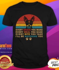 Funny Retro Every Snack You Make Chihuahua Dog Lover Sunset T-Shirt featuring a playful chihuahua silhouette at sunset.