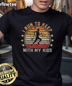 Funny Runner Dad T-Shirt with vintage sunset design, perfect for dads who run to keep up with their kids.