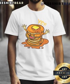 Adorable kawaii pancakes stacked high on a t-shirt, showcasing a funny pancake design perfect for breakfast lovers.