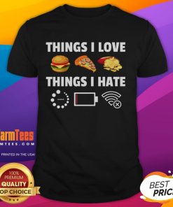 Funny 'I Love Hate Video Games' gamer T-shirt design showcasing humor in gaming culture for computer and internet enthusiasts.