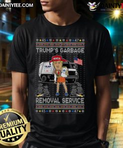 Funny Trumps Garbage Removal Service T-Shirt featuring Trump for President 2025 design, perfect for political humor lovers.