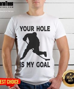 Funny Your Hole Is My Goal Hockey T-Shirt featuring humorous graphics for hockey enthusiasts and fans.
