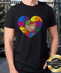 Good Autism Awareness Duck Heart Valentines Day Puzzle Piece T-Shirt featuring a cute duck and colorful puzzle elements.