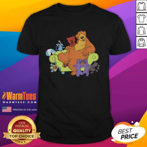 Good Bear in the Blue House Chair T-Shirt featuring an adorable bear design on a cozy blue chair.