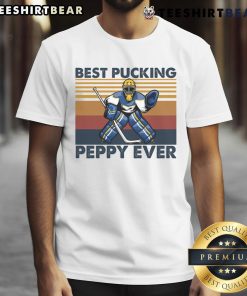 Funny hockey grandpa saying t-shirt featuring 'Good Best Pucking Peppy Ever' text, perfect for hockey fans and gifts.