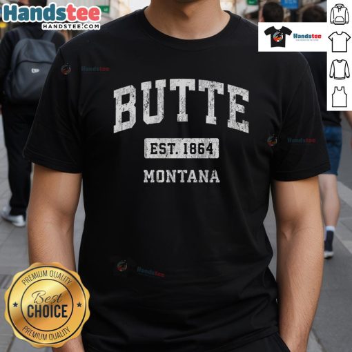 Vintage Good Butte Montana Mt Sports Established T-Shirt featuring retro design and vibrant colors for outdoor enthusiasts.