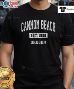 Vintage sports T-shirt featuring Cannon Beach, Oregon design with iconic coastal scenery and retro style.
