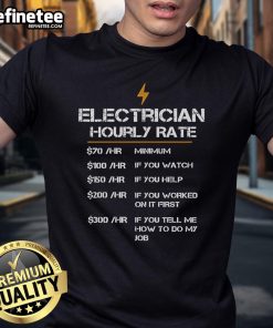 Good Electrician Hourly Rate T-Shirt featuring a bold graphic design, perfect for electricians and electrical professionals.