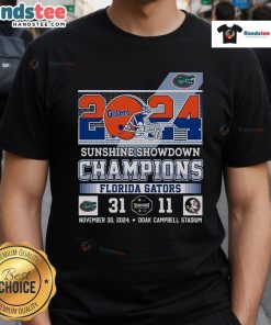 2024 Sunshine Showdown Champions T-Shirt featuring Good Florida Gators logo and vibrant design, perfect for fans.