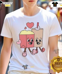 Good Happy Valentine Day Popcorn T-Shirt featuring fun popcorn graphics, perfect for movie lovers on Valentine's Day.