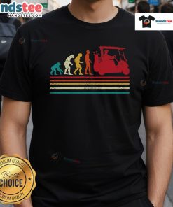 Funny golfing golfer in a vintage T-shirt featuring a golf cart, highlighting good human evolution theme.