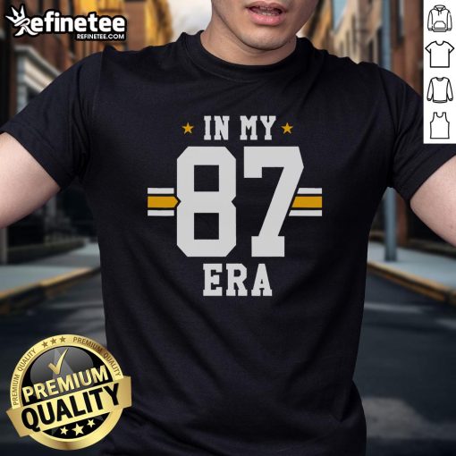 Funny football number 87 T-shirt featuring 'Good In My 87 Era' slogan, perfect for fans and players who love football.