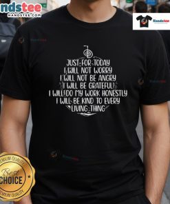 Good Just For Today Reiki Principles T-Shirt featuring inspirational Reiki quotes and symbols for wellness and healing.