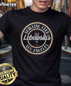 Good Lebowski's Bowling Club Est 1998 T-Shirt featuring retro design, perfect for fans of The Big Lebowski and bowling enthusiasts.