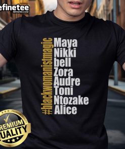 Good Maya Nikki Bell Zora Audre Toni Ntozake Alice T-Shirt featuring inspiring literary figures in vibrant colors.