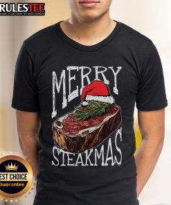 Good Merry Steakmas Christmas T-Shirt featuring festive steak graphics and holiday-themed text for meat lovers.
