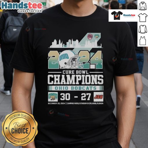 Good Ohio Bobcats Honor Cure Bowl Champs 2024 T-Shirt featuring team colors and logo, perfect for fans and supporters.
