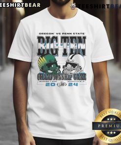Good Oregon Ducks vs Penn State Nittany Lions 2024 Big Ten Football Championship team helmets graphic on a T-shirt.