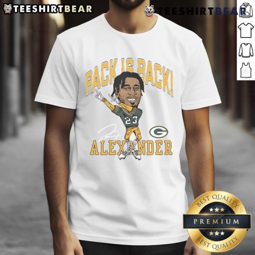 Good Packers Homage Alexander Pack Is Back T-Shirt featuring vibrant graphics celebrating the NFL star.