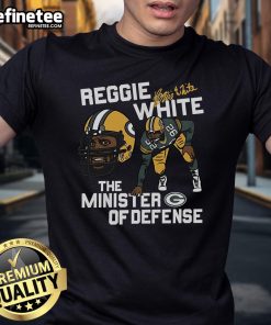 Good Packers Homage Reggie Minister Of Defense T-Shirt featuring bold graphics and tribute to NFL legend Reggie White.